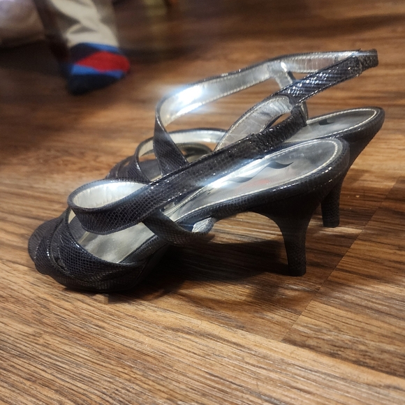 Nina Nadette Black Leather Croc Pattern Strappy Heel Sandals 7 New - Picture 7 of 14